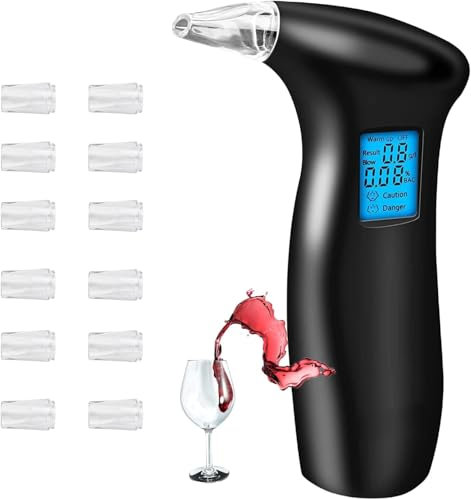 YRHWS Breathalyzer & Alcohol Tester with 12 Mouthpieces, Professional Breathalysers Portable Alcohol Breath Tester with LCD Display Digital Fast, High Accuracy