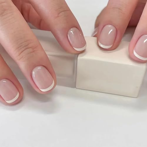 French Tip False Nails - 24Pcs Press on Nails Short - Natural White French Tip Nails Nude - Stick on nails for Women Girls Nail Art Manicure