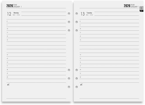 Wochenplaner 2026 A5 Kalendereinlagen 6 Löcher, Terminplaner 2026 Jan.1-Dez.31 mit Monatsplaner, Personal Organizer, Kontakt, Tagebuch Nachfüllen 100 GSM Weekly Planner Nachfüllpapier für Kalender