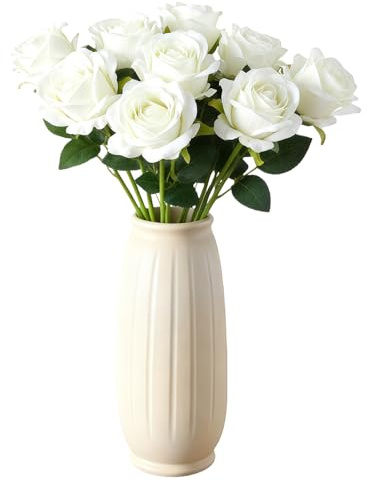 Sumneo 6er Set Künstliche Rosen Wie Echt, Kunstblumen Gefälschte Rosen für Deko Hochzeit, Brautstrauß, Tischdeko, Home Déco, Garten, Vase Füllen (Farbe) (White)
