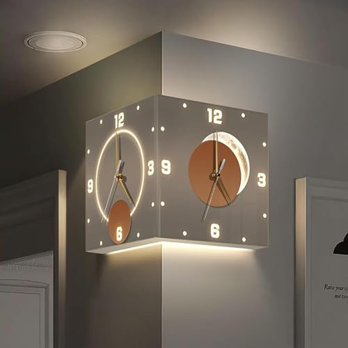 Orologio da parete con luce LED ad angolo, moderno, decorativo, silenzioso, con sensore e telecomando