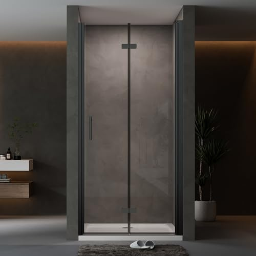 AQUENITH Duschtür Falttür 100x195cm Duschabtrennung Nischentür Schwarz