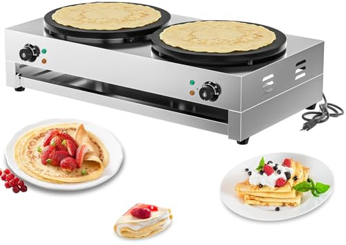 Culistra 16 Inch Commercial Crepe Maker, Dual-Head, Dual Zone Temp Setting, Nonstick Pancake Griddle Machine, 50-300°C(120-570℉), 3400W, S.S. Shell, for Catering, Perfect for Iftar, CE Certified