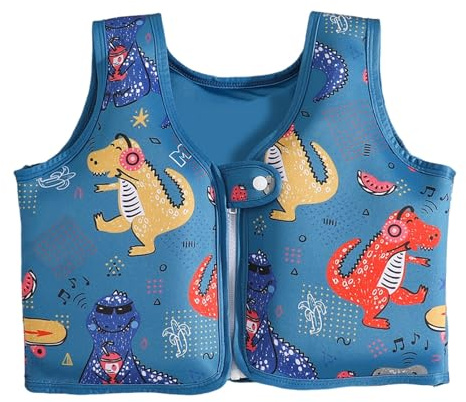Kids’ Flotation Swim Vest, Dinosaur Party Print, Neoprene Fabric, Secure Zip & Snap Fastening, Buoyancy Aid for Confident Swimming, Suitable for Boys & Girls, Ages 2–3 Years