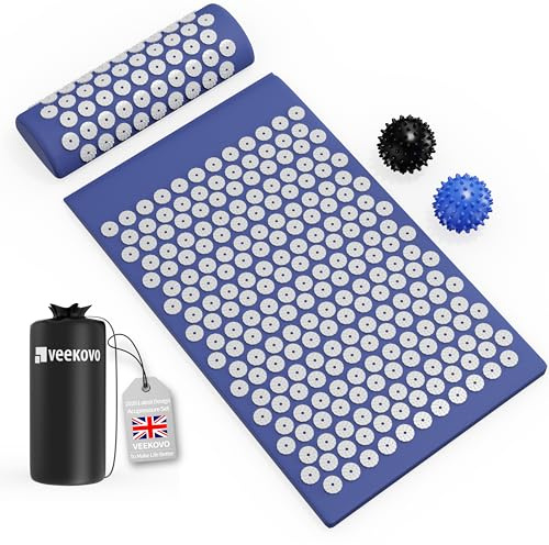 Acupressure Mat & Pillow Set, Spiky Acupuncture Massage Mat for Back, Neck & Shoulder Pain Relief, Muscle Relaxation & Stress Relief, Includes Travel Bag for Men & Women (Blue)