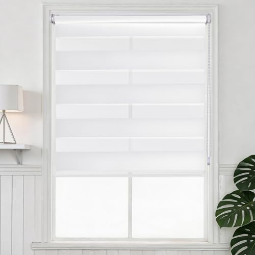 Day and Night Roller Blinds Stick on No Drill Easy Fit Zebra Window Blind | 3 Installation Methods,No Screw,Waterproof,No Drilling,Temporary Door Window Cover,for Bedroom Kitchen Bathroom