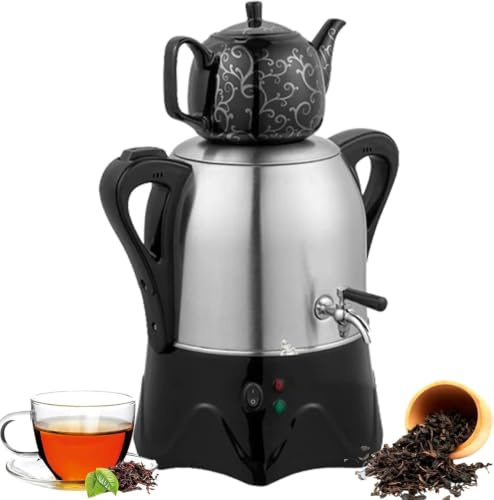 3l Elektrisk Turkisk Tebryggare Med 1l Keramikkanna, Samovar I Rostfritt Stål, Varmhållningsfunktion, Delad Design För Perfekt Tebryggning Black
