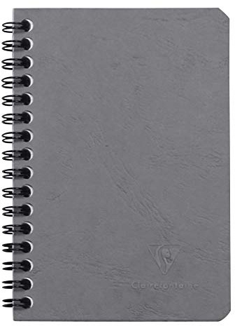 Clairefontaine 785965C Agebag spiralbok (9,5 x 14 cm, 50 ark, linjerad, dubbel spiralbindning, praktisk för resor, robust och belastbar) 1 st grå