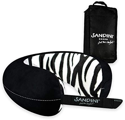 SANDINI TravelFix Slim Size – Premium Reisekissen/Nackenkissen mit ergonomischer Stützfunktion – Gratis Transporttasche mit Befestigungs-Clip - Made in EU