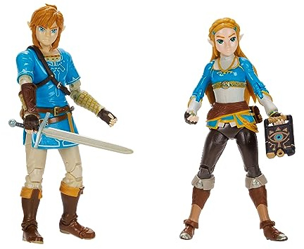 Nintendo Zelda - Pack de 2 Figurines d'action Link et Zelda - 11 Cm - 20 Points d'Articulation - Licence Officielle Zelda Breath of The Wild - Accessoires Tablette Sheikah et Épée de Soldat - 3 Ans +
