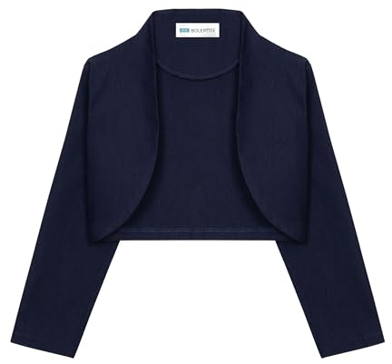 Bolerose Bolero Bambina Manica 3/4 Collo Alto | Davanti Aperto, Senza Chiusure, Corto in Vita, Morbido ed Elastico, Da Infilare, 3-14 Anni