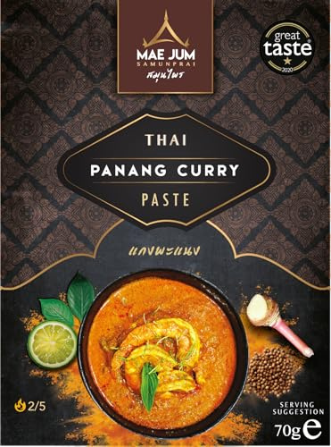 Authentic Thai Panang Curry Paste by Mae Jum | 3 pack x 70g | Gently Spiced | Great Taste Award Winner | Up to 8 Servings per Pack | 100% Natural | Vegan Paste | Gluten Free