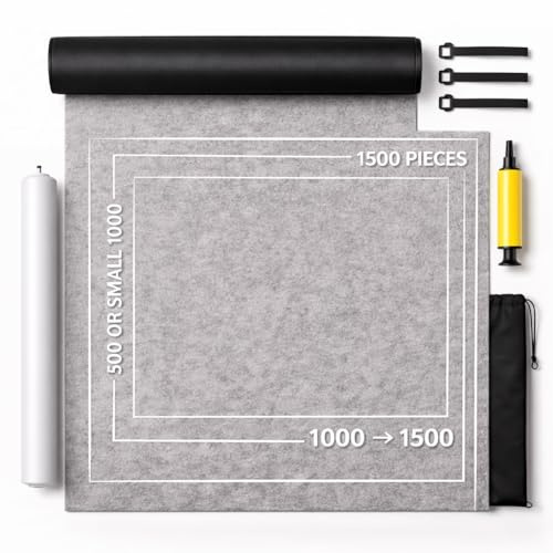 Jigsaw Puzzle Roll Mat – Up to 1500 Pieces, Felt Non-Slip Puzzle Storage Mat with Inflatable Tube, Straps & Carry Bag – Roll Up Puzzle Saver Board