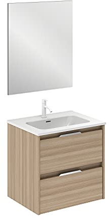 AMIZUVA Suki Mueble de baño, Acabado en Nogal Arenado, con 2 cajones y Anchura de 60 cms; Incluye Lavabo cerámico