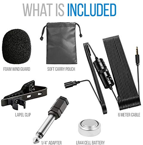 Inov8 Pro Clip-On 3.5mm Lavalier (lapel) Condenser Microphone & Windshield for your Laptop/Smartphone/DSLR Camera and for Zoom/Teams/Video Conference/Vlogging/Podcast