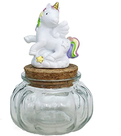 DLM_Bomboniere DLM9856 12 Barattoli in Vetro tondi con Tappi in Sughero da 100 ML Portaconfetti con Unicorno Portafortuna