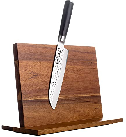 Kirosaku Premium acacia knife holder, magnetic knife block with timeless design not only protects the blade, but comes already assembled, 31 x 22 cm, magnetic knife block