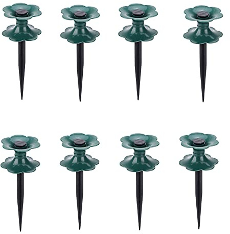 Sucpur 8 Stück blumenförmige Schlauchführung auf verzinktem Erdspieß zum Pflanzenschutz, rostfreie Gartenschlauchführung, Erdspieß, stabiler Metallpfahl, strapazierfähiger, dunkelgrüner Spinner für
