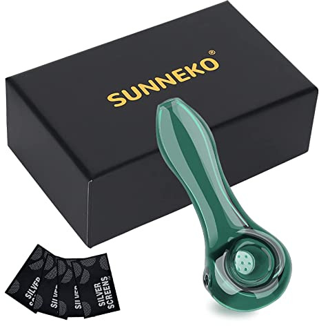 SUNNEKO Glaspfeife Glaspfeifenlöffel Dicke kleine handgemachte hitzebeständig geruchlos Tasche passen schöne Farbe Geschenk für Vater Ehemann ihn und Sammler Enthusiasten mit Schutzhülle