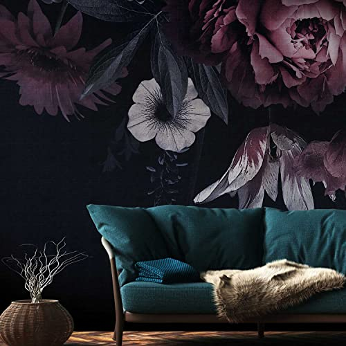 TADESSI | Fototapete | Vliestapete | Digitaldruck mit Blumen | Schwarz | 3.71 x 2.80 m | Floral | Tapete für Wohnzimmer - Flur - Büro - Küche - Wohnräume