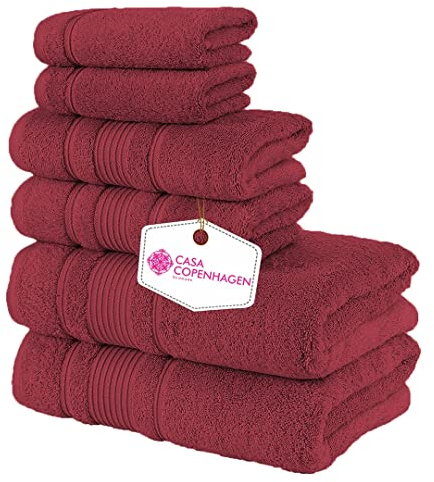 Casa Copenhagen 2 große Badetücher, 2 große Handtücher, 2 Waschlappen, superweiche ägyptische Baumwolle, 6-teiliges Premium-Handtuch-Set für Hotel & Spa, Badezimmer, Küche, Dusche – Burgund