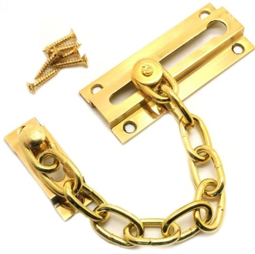 Garden Mile Brass Plated Security Door Chain Lock – Heavy Duty Front Door Safety Chain with Slide Bolt – Interior Door Guard for Home, Hotel & Apartment