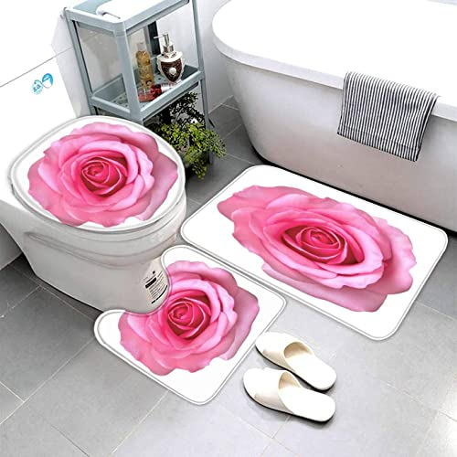 AOLIGL Badematte Romantische Rose Valentinstag-Thema Badematten Set rutschfest Waschbar Badgarnitur 3teilig - WC Deckelbezug U-förmigen Contour Badezimmerteppich Matte Flauschige