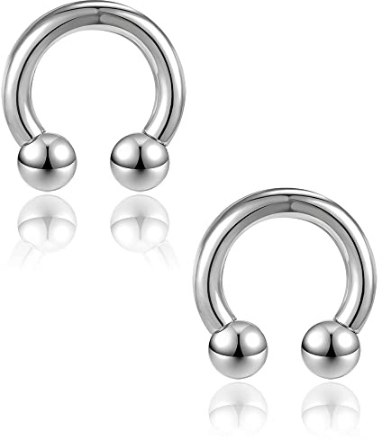 PunkTracker 2 piezas anillos de tabique anillos de pezón acero quirúrgico 316L herradura circular piercing barbell 00G 0G 2G 4G 6G 8G 10G 12G 14G 16G calibre de oreja piercing joyería de tabique