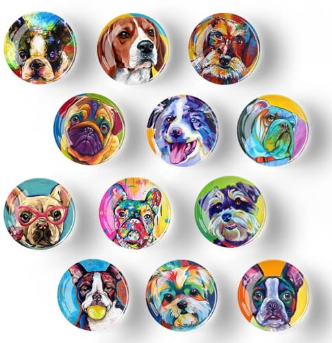 GEFIRE Kühlschrankmagnete Magnete 12 Stücke Kinder Kühlschrank Magnete 30 MM Mini Magnete Kühlschran bunt klustigemagnete für Whiteboards Kühlschränke Fotos (Hund)