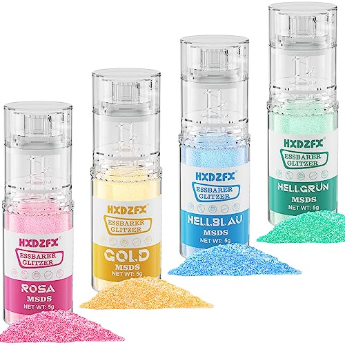 Essbares Glitzer Spray - 4 Farben Lebensmittel Glitzer für Getränke, Geschmacksneutrales Lebensmittelfarbe Pulver, Glitzerpuder für Schokolade, Kuchen, Fondant, Cocktail Drinks, Flüssigkeiten- 5g