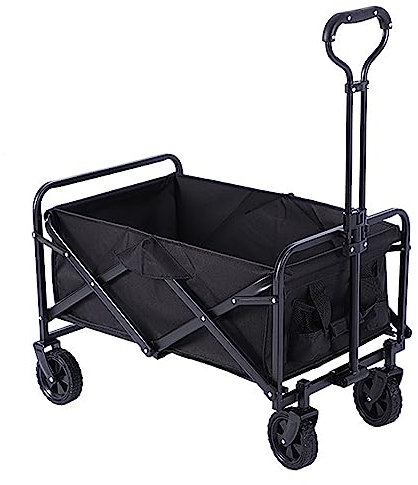 Bollerwagen Faltbar 80L,Garten Handwagen Faltbar Breite Reifen Transportwagen Mit Seitentasche Getränkehalter Verstellbarem Griff,Bis 55Kg Tragkraft,Schwarz,6.5 Wheels