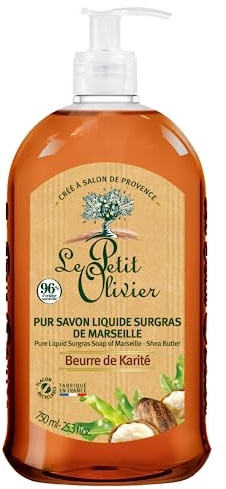 LE PETIT OLIVIER - Lot de 6 - Pur Savon Liquide Surgras de Marseille - Beurre de Karité - Nettoie la Peau en Douceur - Parfum de Grasse - 96% d'Origine Naturelle - Fabriqué en France - 750ml