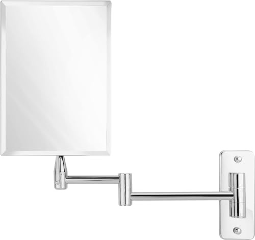MIRRORVANA Frameless Wall Mount Mirror for Bathroom with 11 Extension Swivel, No Magnification, Rectangular 8.7 x 6.3 Surface, Chrome
