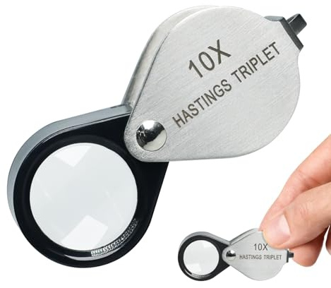 Jewelers Loupe 10x Magnification Jewelry Loop, Foldable Jewelry Magnifier Hastings Triplet 10x Loupe for Stamp & Coin Collectors, Hobbyists, Watches