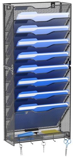 OUTWOLF 10 Ebenen Zeitungshalter Wand Metall A4 Zeitschriftenhalter Hängeregister Zeitschriftenständer Flyerhalter Prospektspender Postsortierer Dokumentenablage Papier für Büro Zuhause Schule Schwarz