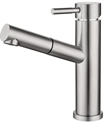 Badarmatur mit ausziehbarer Brause aus gebürstetem Edelstahl, 360 ° drehbarer Einhand-Badarmatur