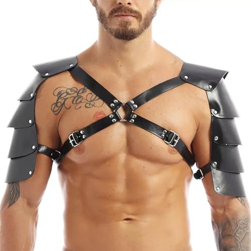 TUYMNI Herren Verstellbare Brust Harness Leder Soldat Rüstung Männer Sexy Schulter Schulter Gürtel Erotik Wäsche Cosplay Party Clubwear Schwarz