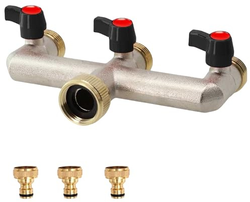 WANDGU 3-Wege Wasserhahn Wasserverteiler: 3/4 Wasserverteiler aus Messing mit 3 Individuellem Absperrhähnen, Verteiler Wasser Messing Wasseranschluss zum Einstellen und Absperren des Wasserflusses