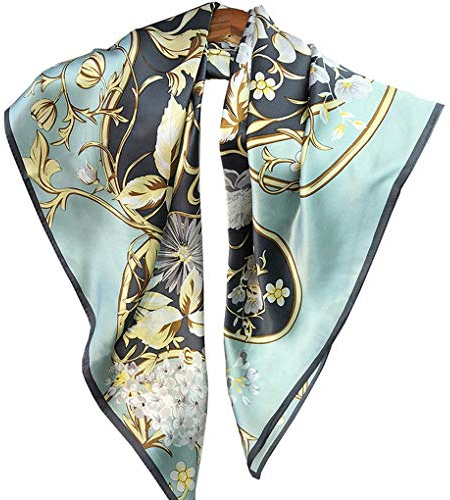ALKSHFB Foulard en soie élégant français femme printemps et automne Europe et Amérique vert hortensia soie foulards en soie petit châle carré (vert 88 * 88cm)