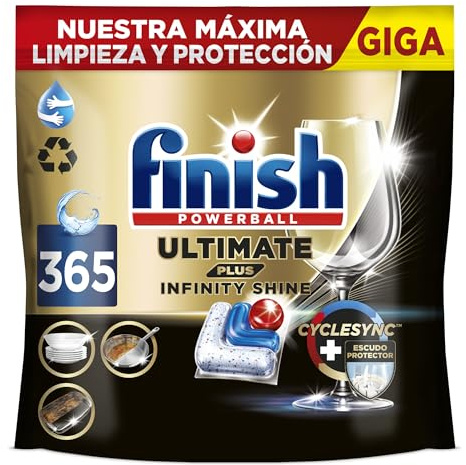 Finish Ultimate Plus Infinity Shine, Pastillas para el Lavavajillas, Limpieza intensiva, brillo diamante + protección vajilla, 365 Pastillas