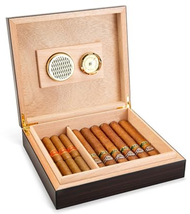 STEPHM Cave à cigares avec humidificateur et hygrammètre pouvant contenir 35 cigares, étui à cigares de Voyage en Bois de cèdre, boîte à cigares avec séparateur, for Les Hommes et Les Amateurs