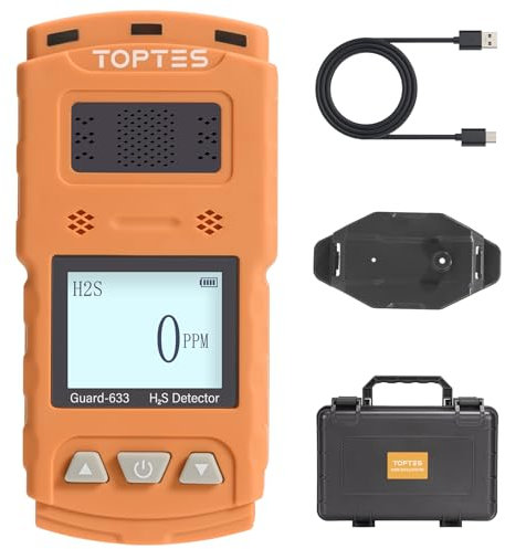 TOPTES Guard-633 H2S Detector, H2S Monitor Clip On with Precise Gas Sensor, 0.5S Fast Response, 7-Day Battery Life, Low Battery Alert, Adjustable Alarm Range, 3 Alarm Modes, Explosion-Proof Safety