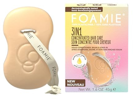 Foamie Balsamo Solido 3 in 1 Mane Magic - Cura dei capelli secchi e danneggiati, con aloe vera e proteine d'avena, risciacquo, balsamo e foglie vegan, 0% plastica