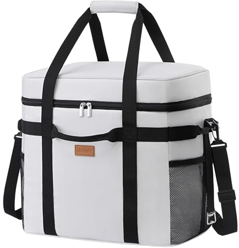 Lifewit kylväska 40 l 60 dosor, hopfällbar picknickväska för mat & dryck, kylbox bärbar isväska för män, kvinnor, isolerad termoväska för arbete, picknicker, camping, silkesgrå
