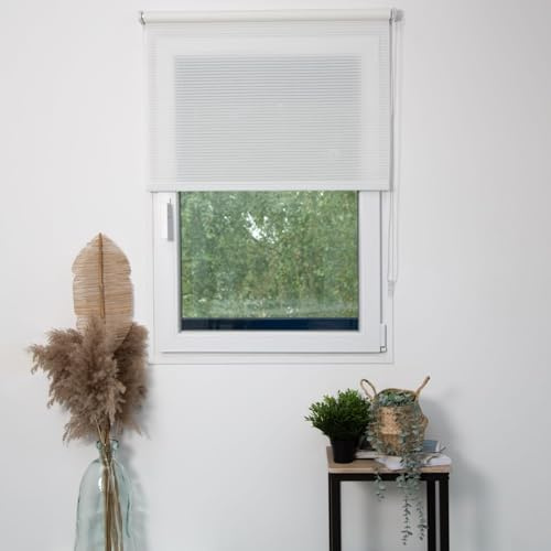 MADECOSTORE Store Enrouleur tamisant strié Ligne Blanc - Essentiel - Blanc - L148 x H190cm