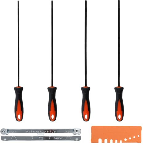 4Pcs Black Chainsaw Files, Chain Sharpening Files, 3.2/4.0/4.8/5.5mm Sharpening Round Files, Round Chainsaw File with Quick Check Gauge Filing Guide, Steel Round Rasp Hand Tool for Chain Saw Polishing