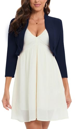 Hobrounn Bolero festivo de mujer, de punto, de manga larga, con parte frontal abierta, cardigan sólido para vestido, azul marino, XL