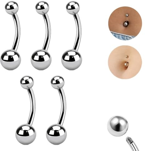IKOPFLN Paquete de 5 Anillos de Acero Médico para Ombligo, Piercing Falso