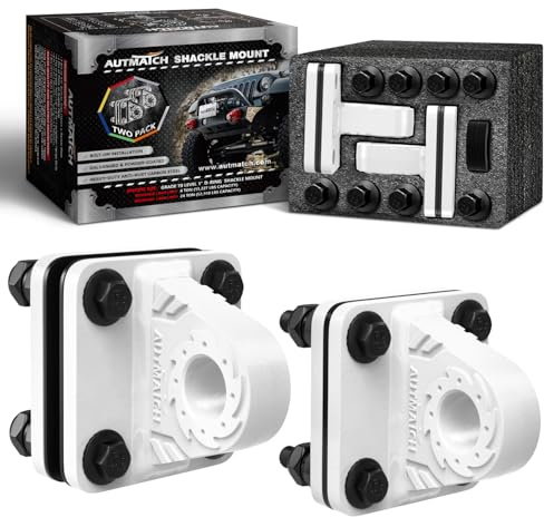AUTMATCH D-Ring Shackle Mount (2-Pack) - 52,910 lbs (24T) Break Strength | Bolt On Bumper Clevis Mount Point & Backer Plate, Off-Road Recovery Shackle Bracket for Jeep, Truck, Trailer, Bucket - White