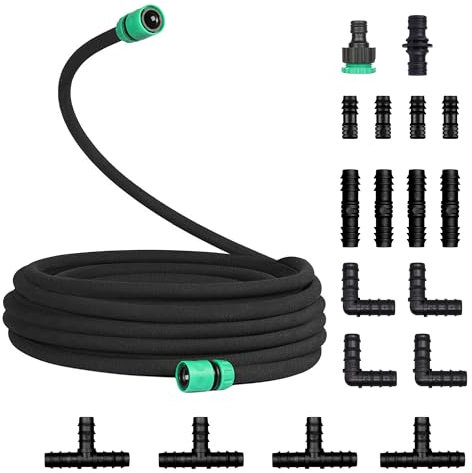 Tuyau d'arrosage de 1,27 cm, tuyau d'égouttement en caoutchouc poreux avec connecteur, tuyau anti-fuite pour systèmes d'arrosage de jardin, arrosage de pelouse (30 m)